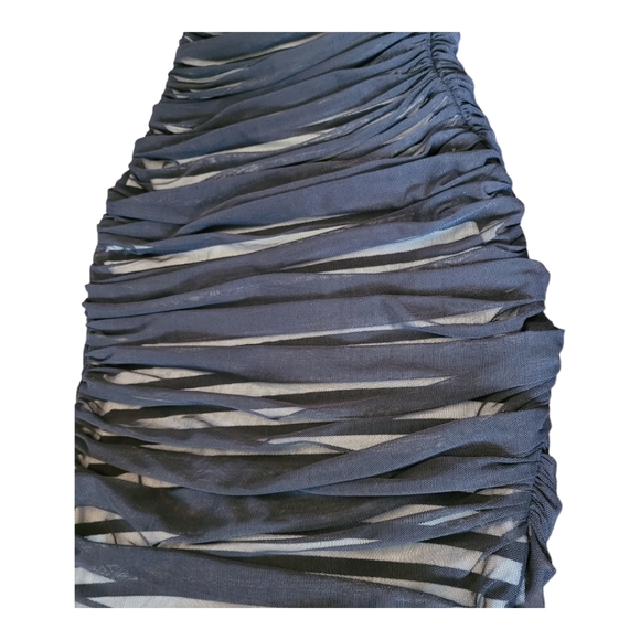 BCBGMaxAzria Dress Bodycon One-Shoulder Dress Black White Stripe Mesh Overlay XS - Picture 6 of 16